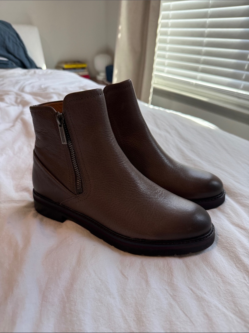 Women's Leather Side-Zip Ankle Booties - Taupe